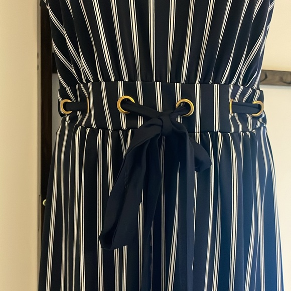 Blue & White Striped dress or coverup with Front Grommets and sash waist . - Picture 5 of 10